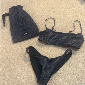 Frankies Bikinis Shimmering Black Bikini Set